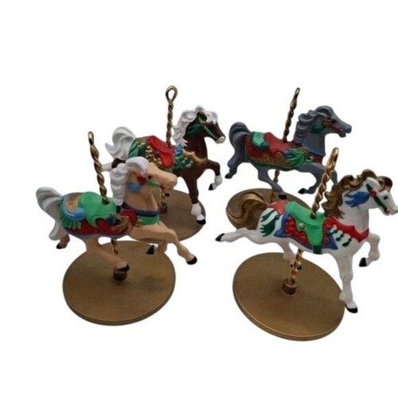 Hallmark Other - 4 Hallmark Christmas Carousel Horse Lot Ornaments Snow, Holly, Star, Ginger 1989